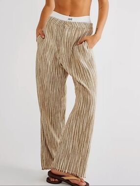 Free People Marta Yarn Dye Trousers Striped Cotton-Linen Chinos